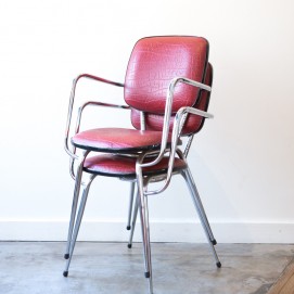 Paire de fauteuils chrome/Skaï rouge