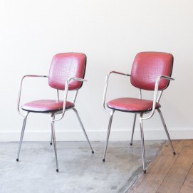 Paire de fauteuils chrome/Skaï rouge