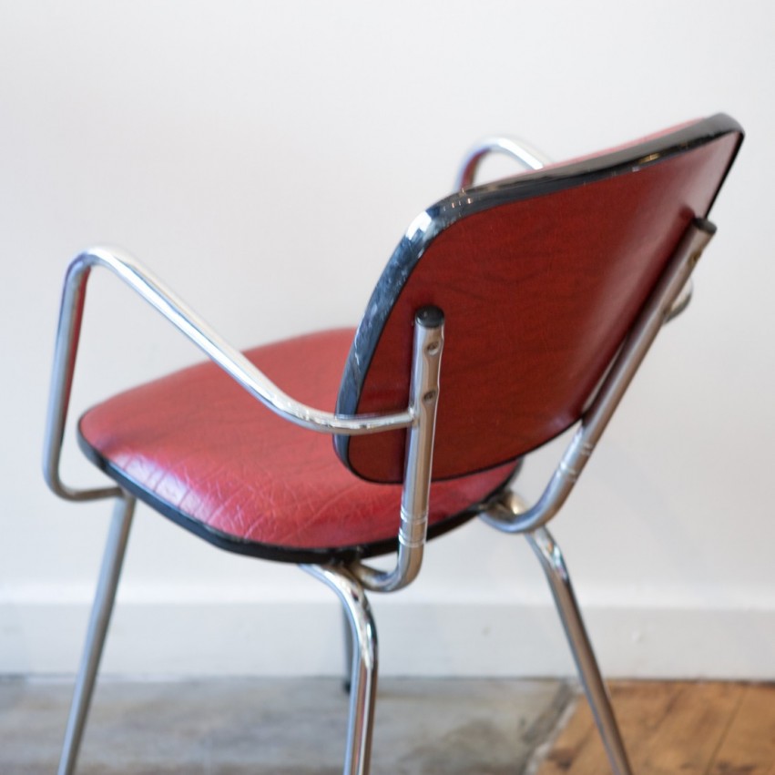 Paire de fauteuils chrome/Skaï rouge