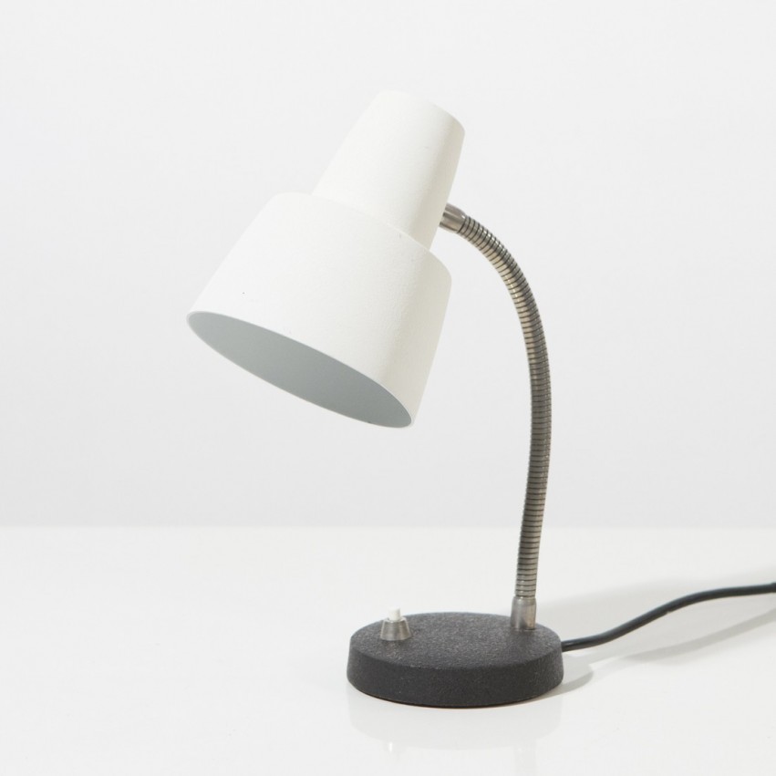 Lampe de chevet à spot des années 1960 en métal noir et blanc