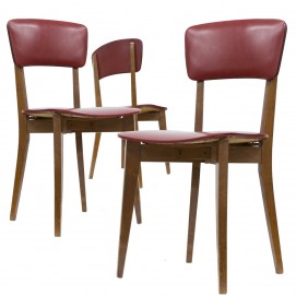 Chaises en bois et Skaï des années 1950