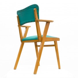 Fauteuil bridge en bois et Skaï des années 1950 - Achille Decommere