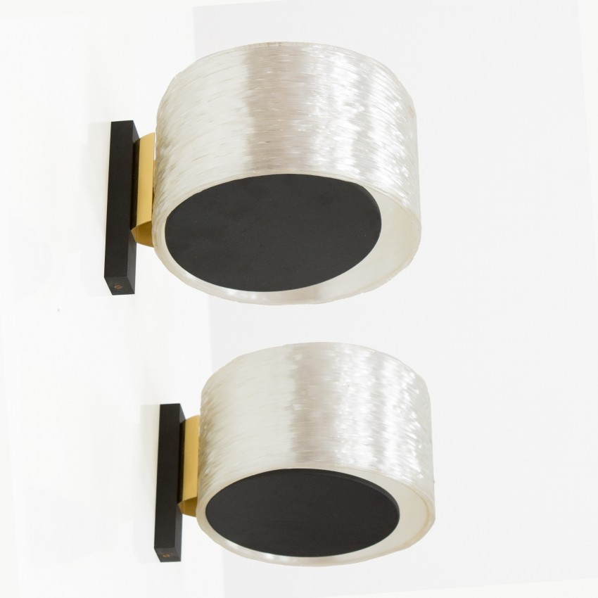 Paire d'appliques cylindriques résine et laiton Paire d'appliques cylindriques résine et laiton