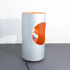 Lampe cylindrique inox et orange - Années 1970