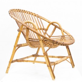 Fauteuil corbeille en rotin des années 1950