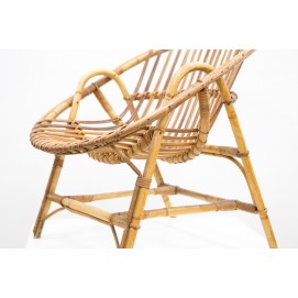 Fauteuil corbeille en rotin des années 1950