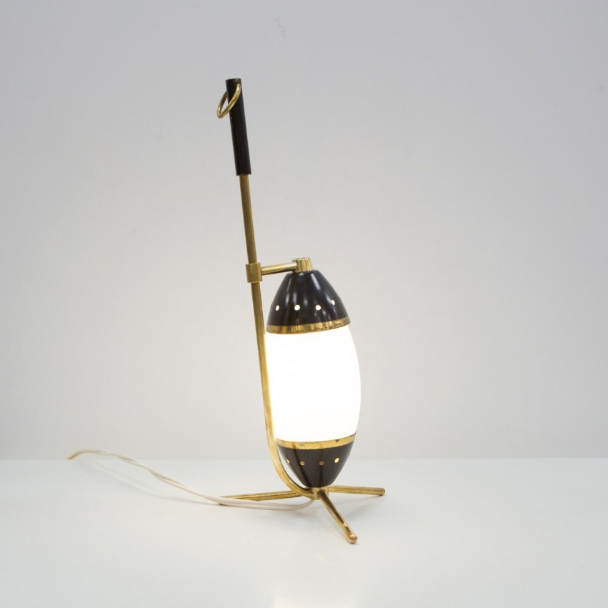 Lampe italienne tripode en laiton et verre des années 1950