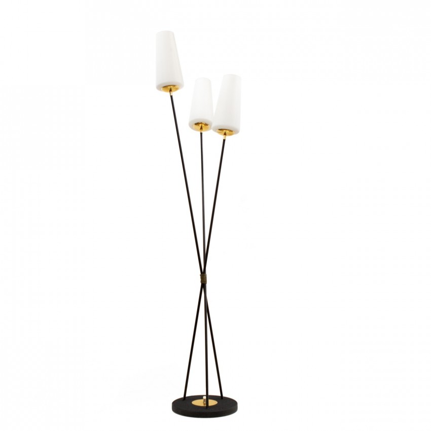 Lampadaire à trois opalines des années 1950 - Jean Gandelin