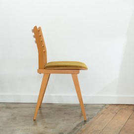 Paire de chaises bois/velours des années 1950