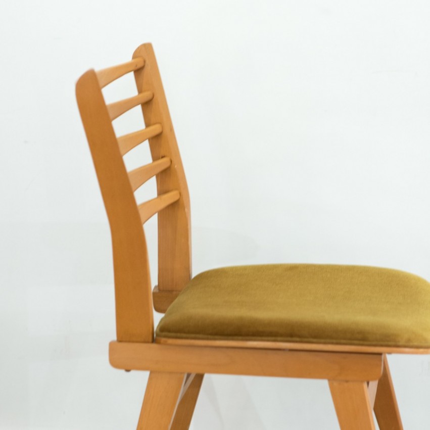 Paire de chaises bois/velours des années 1950
