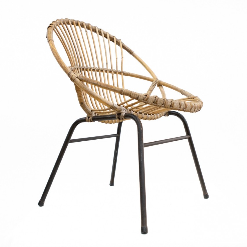 Fauteuil corbeille en rotin et métal - Esquerré