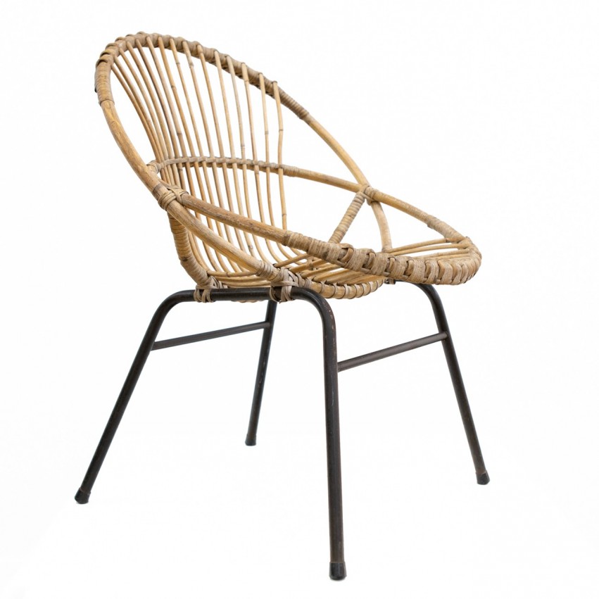 Fauteuil corbeille en rotin et métal - Esquerré