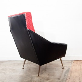 Fauteuil en Skaï noir et velours rouge