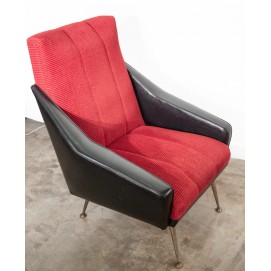 Fauteuil en Skaï noir et velours rouge