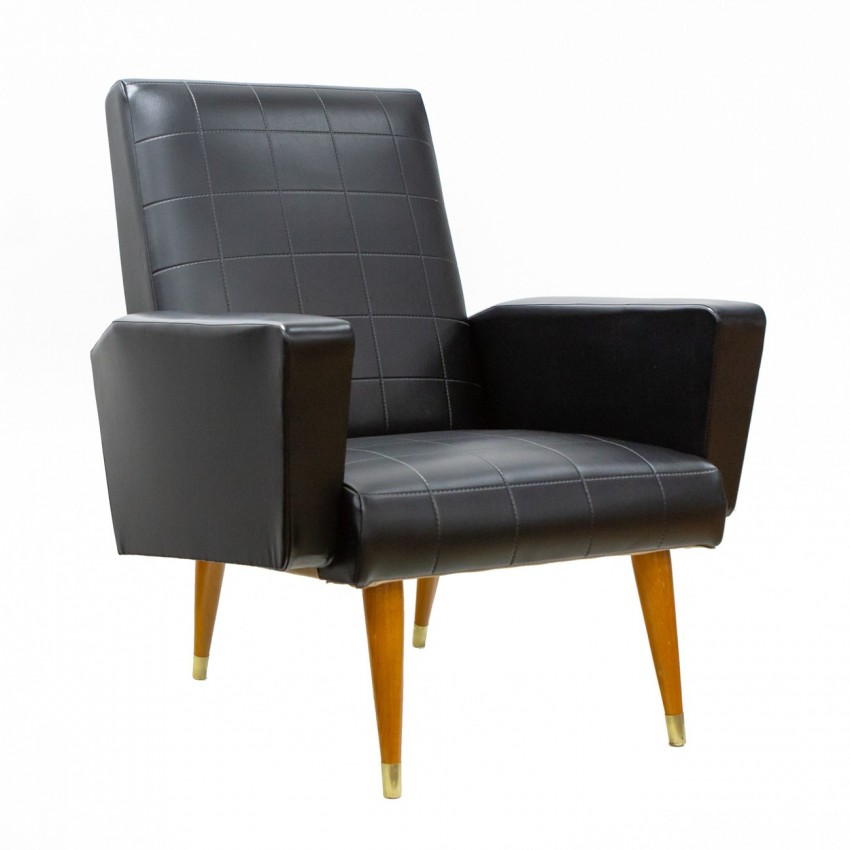 Fauteuil en Skaï noir des années 1950