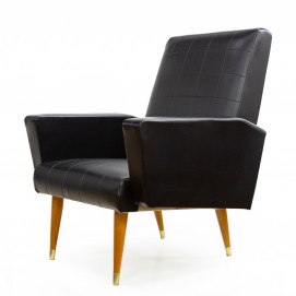 Fauteuil en Skaï noir des années 1950