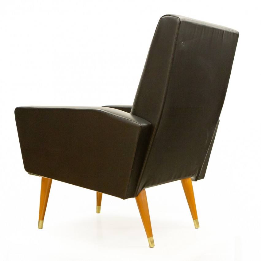 Fauteuil en Skaï noir des années 1950