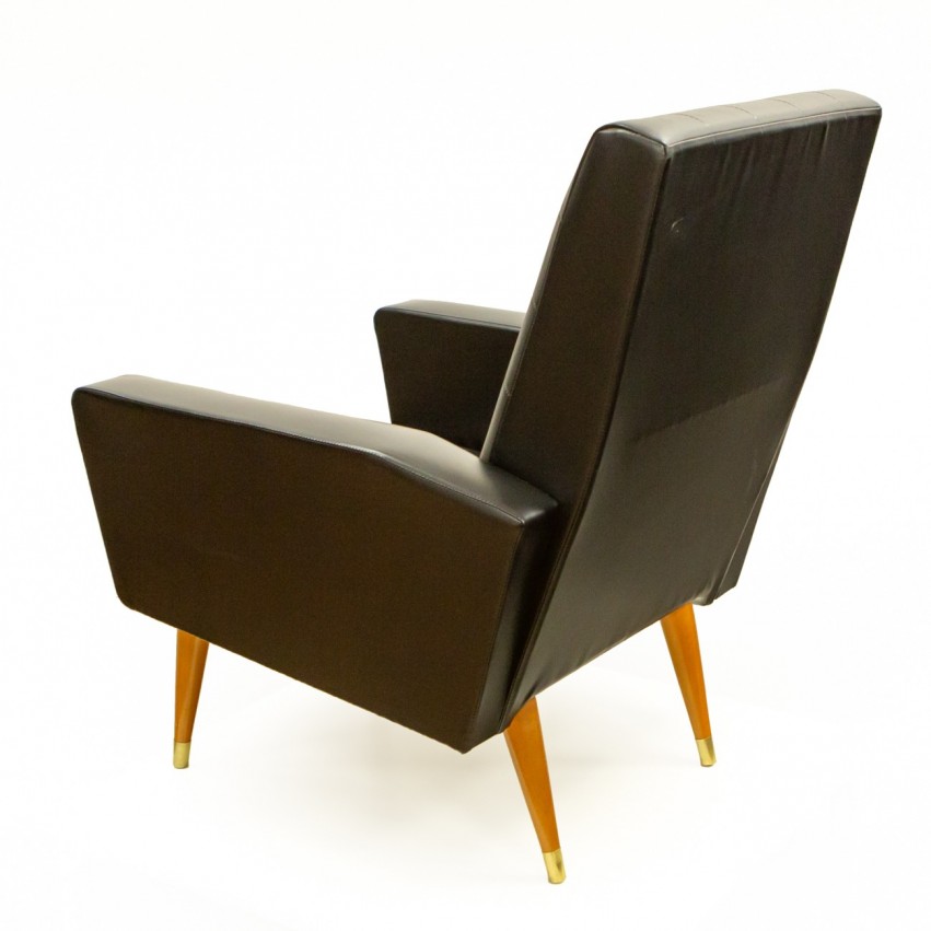 Fauteuil en Skaï noir des années 1950