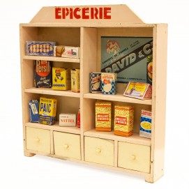 Meuble d'épicerie miniature en bois des années 1950