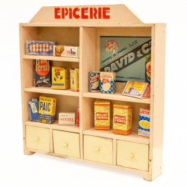 Meuble d'épicerie miniature en bois des années 1950