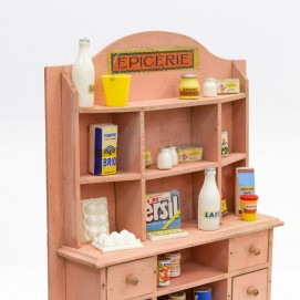 Vaisselier d'épicerie miniature en bois des années 1950