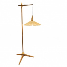 Liseuse tripode télescopique en bois et cordelette des années 1960