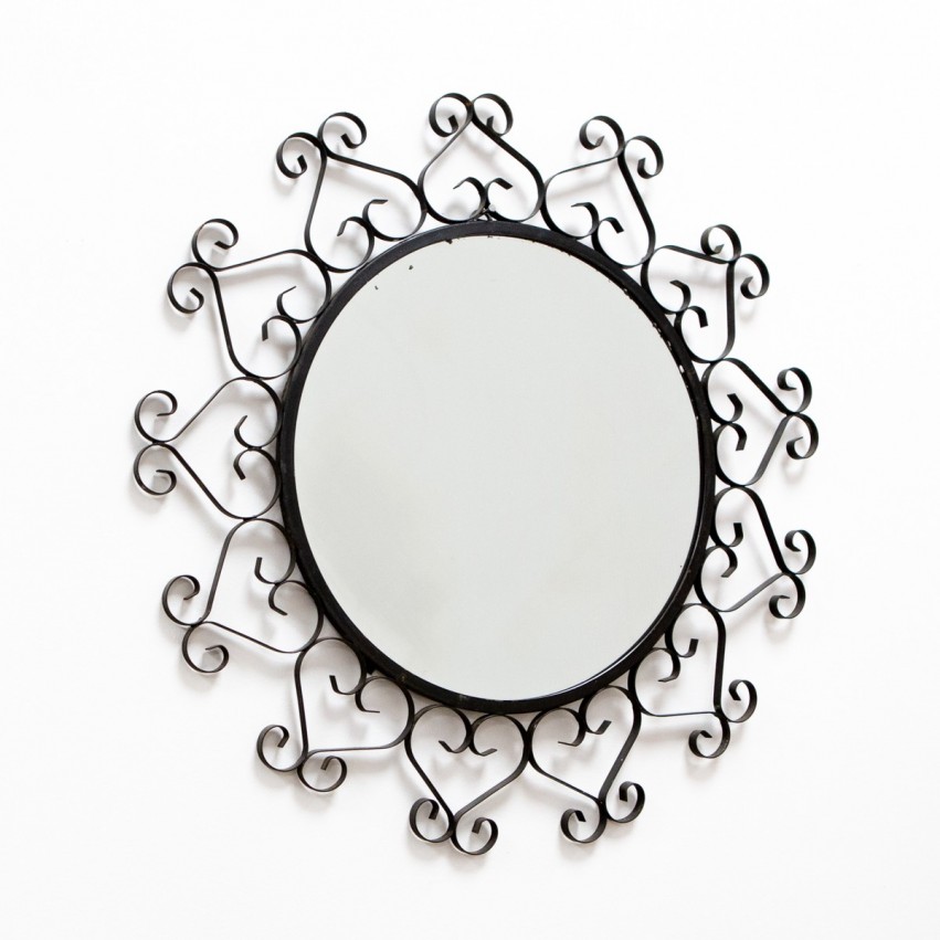 Miroir rond en fer forgé - Dentelles vintage