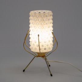 Lampe tripode en verre bullé et laiton des années 1950