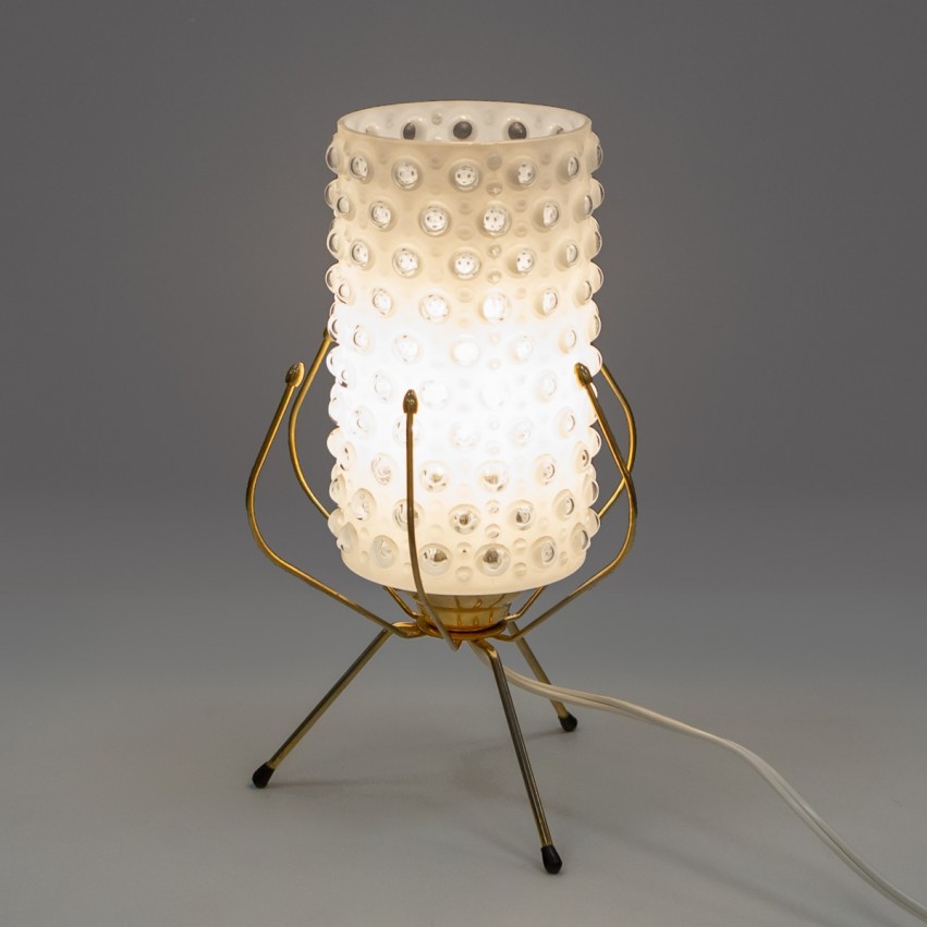 Lampe tripode en verre bullé et laiton des années 1950