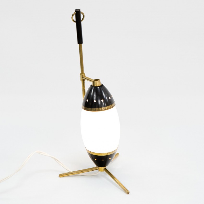Lampe italienne tripode en laiton et verre des années 1950