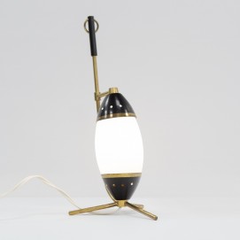 Lampe italienne tripode en laiton et verre des années 1950