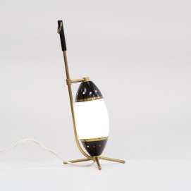 Lampe italienne tripode en laiton et verre des années 1950