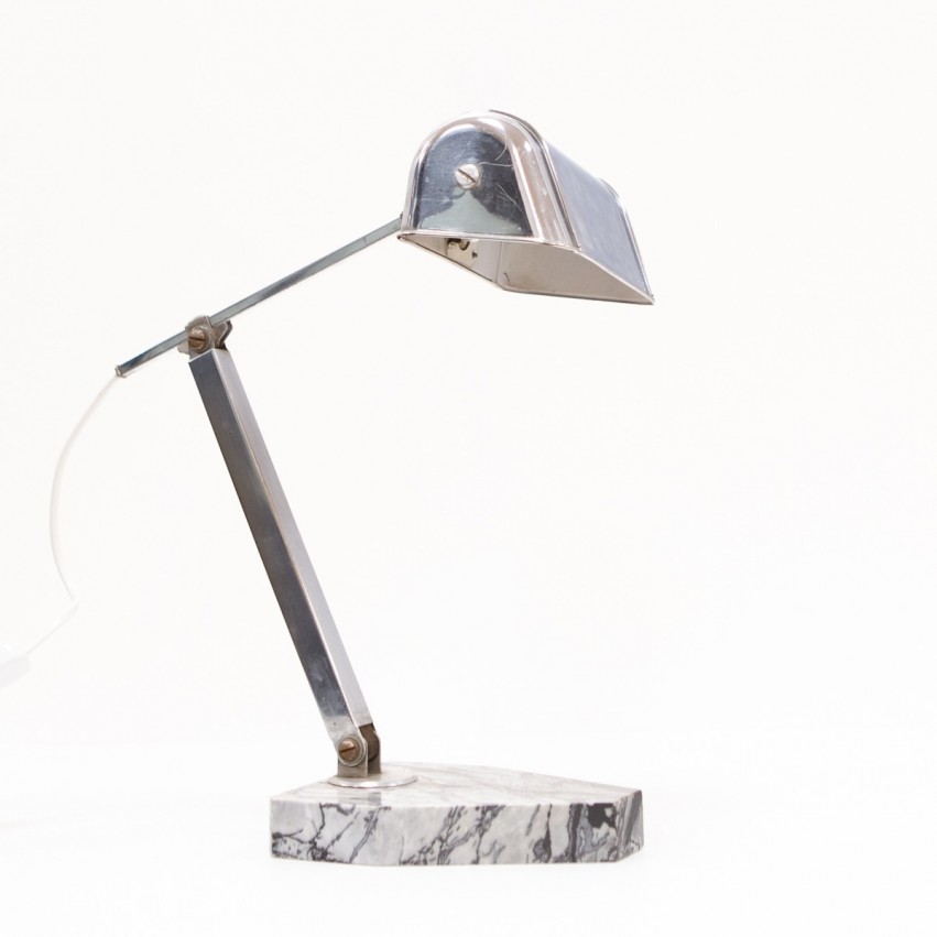 Lampe de bureau télescopique à socle en marbre de l'Artisanat Français