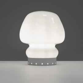 Lampe champignon en verre opale et tôle perforée des années 1960