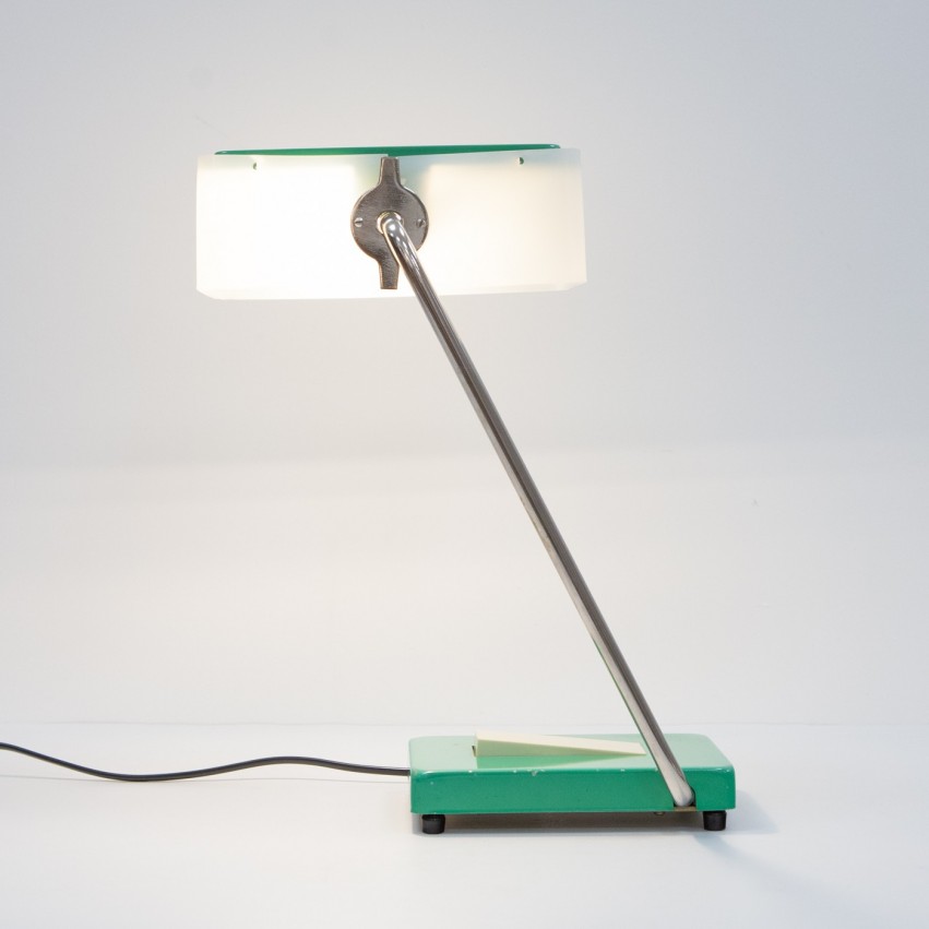 Lampe de bureau parallélépipédique en métal et plexiglas des années 1970