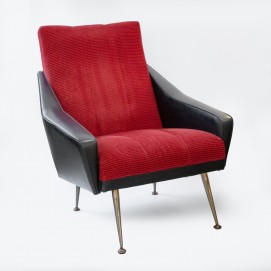 Fauteuil en Skaï noir et velours rouge