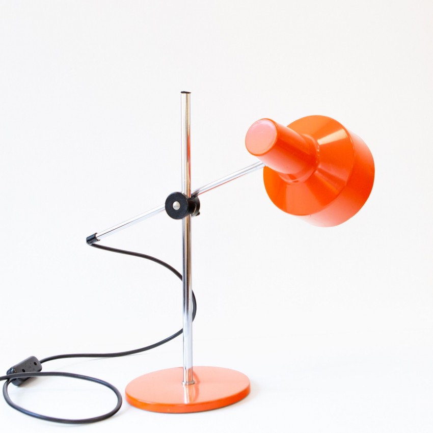 Lampe de bureau articulée orange et chrome des années 1960