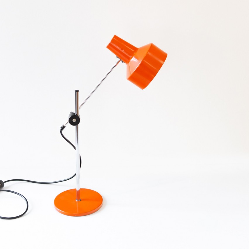 Lampe de bureau articulée orange et chrome des années 1960