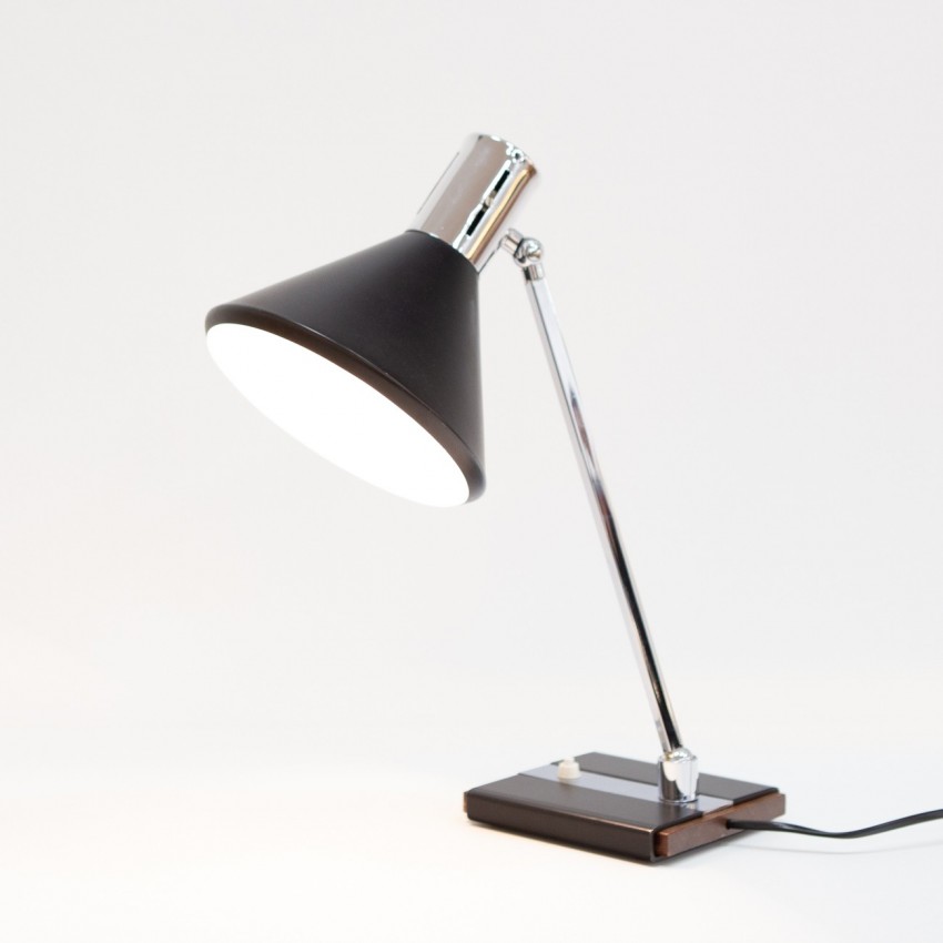 Lampe de bureau noire et chromée