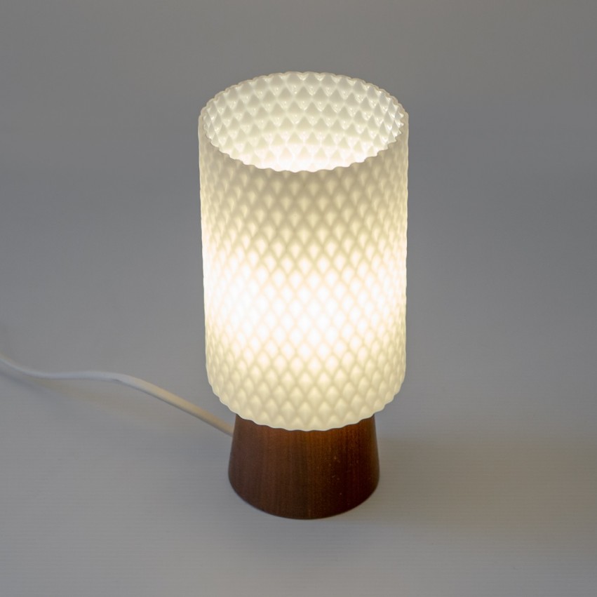 Lampe de chevet en opaline et bois éditée par Philips dans les années 1960