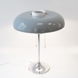 Lampe de bureau Arlus 1213 - Piètement chromé et réflecteur en tôle laquée de gris