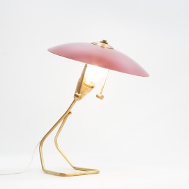 Lampe en laiton et tôle des années 1950 au réflecteur discoïde