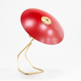 Lampe en laiton et tôle des années 1950 au réflecteur discoïde