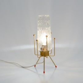 Lampe tripode en verre et laiton des années 1950 boules en laiton