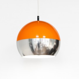 Suspension ronde orange et chromée des années 1970