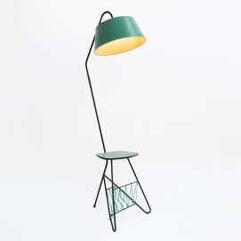 Liseuse tripode des années 1950 en tube noir, Formica et Scoubidou vert