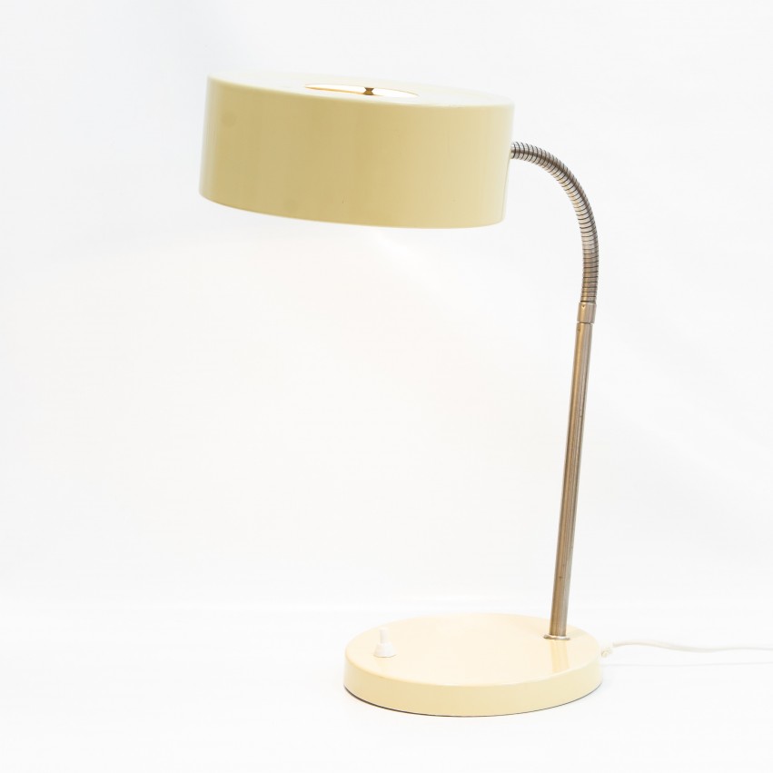 Lampe de bureau au diffuseur cylindrique et au flexible chromé des années 1960