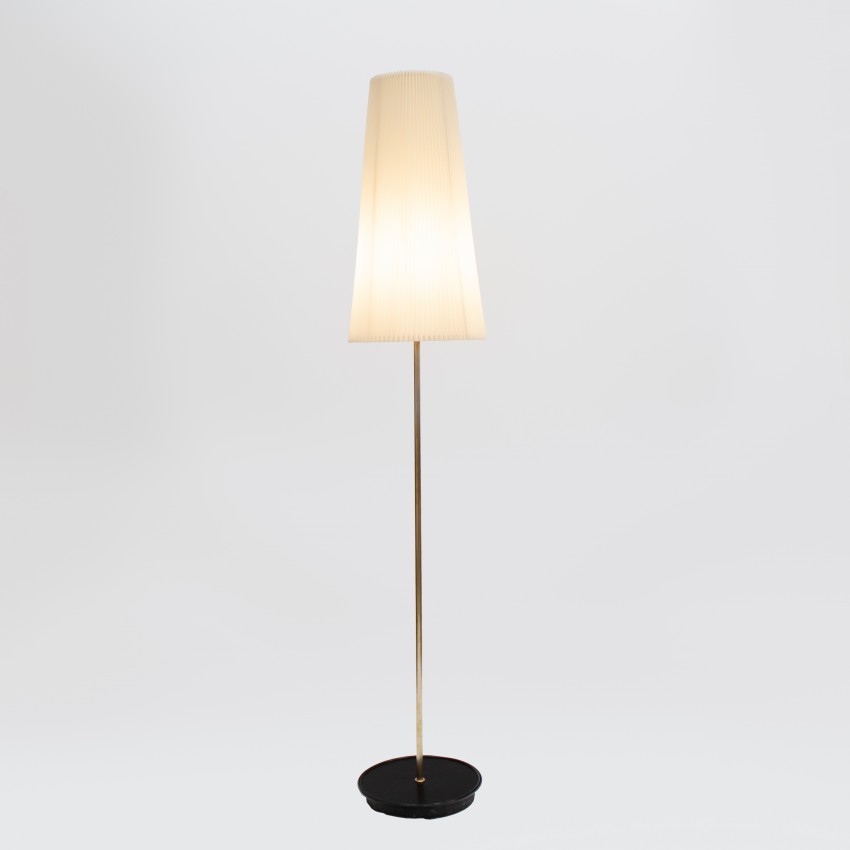 Lampadaire des années 1950 abat-jour plissé