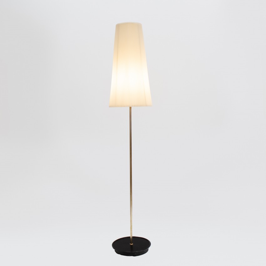 Lampadaire des années 1950 abat-jour plissé