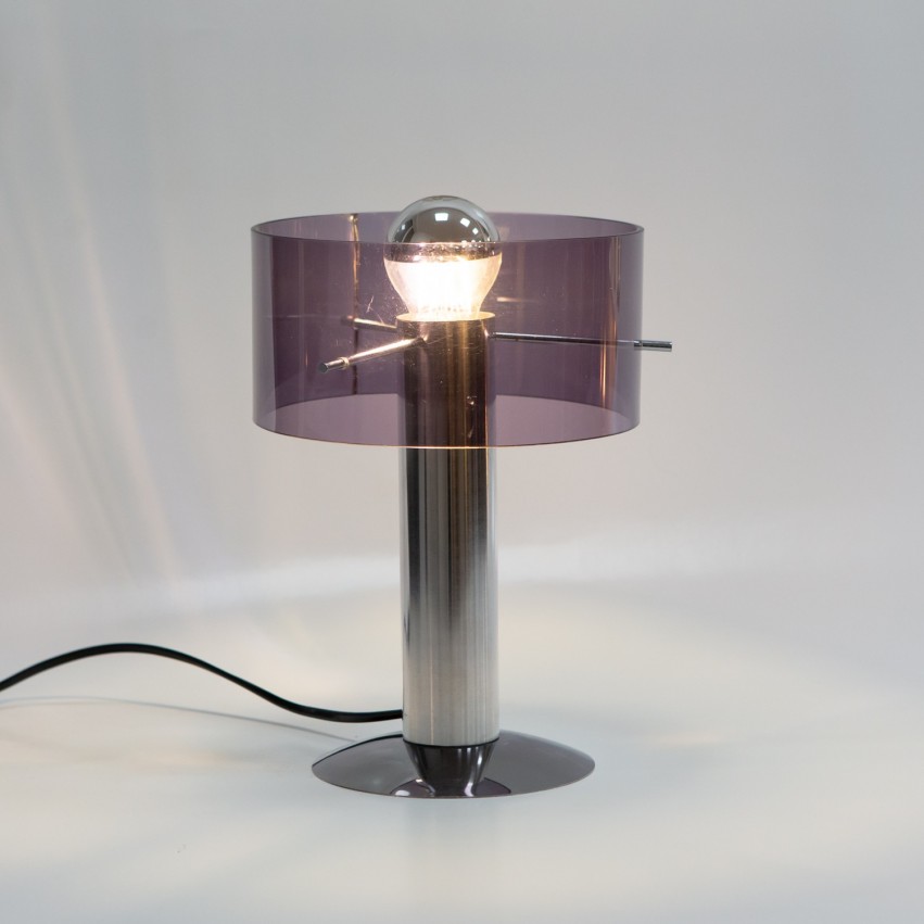 Lampe de bureau pour ampoule à calotte argentée en Plexiglas mauve des années 1970 - P. Rogier pour Oxar